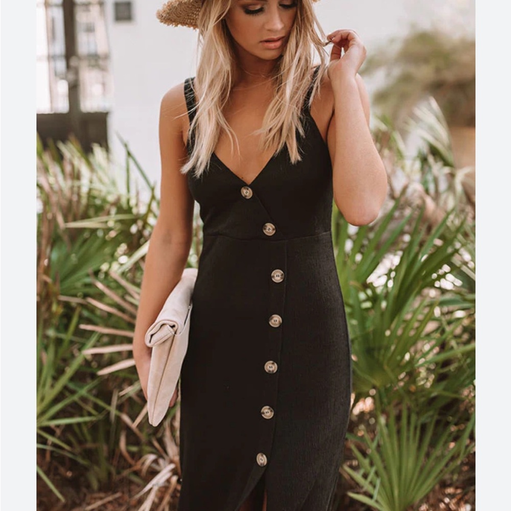 MISSLOOK Black Button-Down Midi Dress Asymetrical Business Casual NEW Small